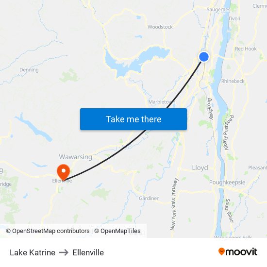 Lake Katrine to Ellenville map