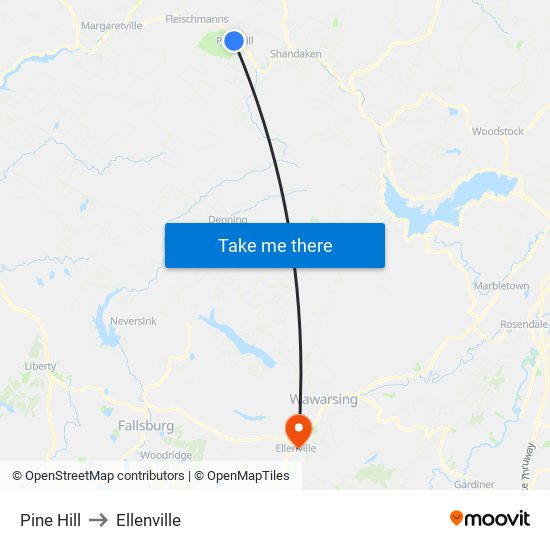 Pine Hill to Ellenville map