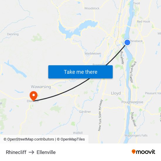 Rhinecliff to Ellenville map