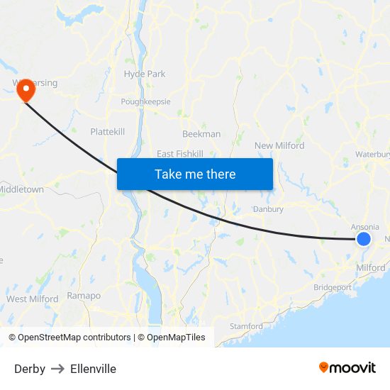 Derby to Ellenville map