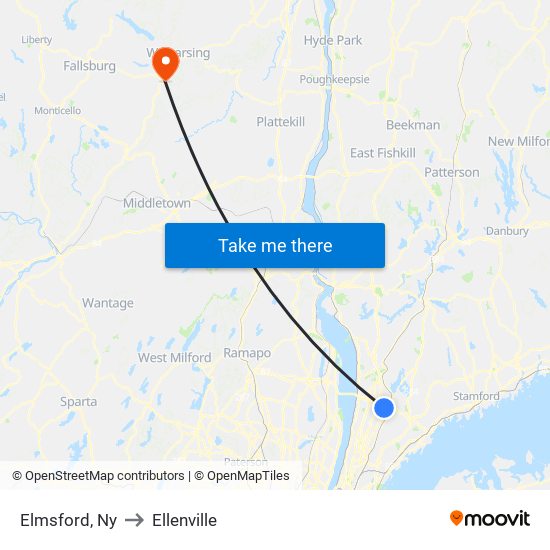 Elmsford, Ny to Ellenville map