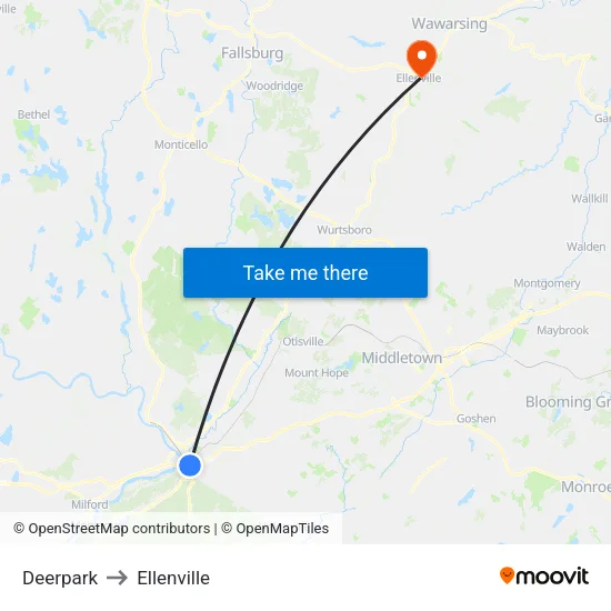 Deerpark to Ellenville map