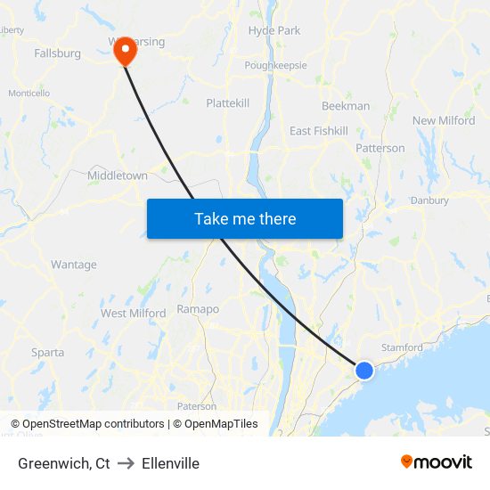 Greenwich, Ct to Ellenville map