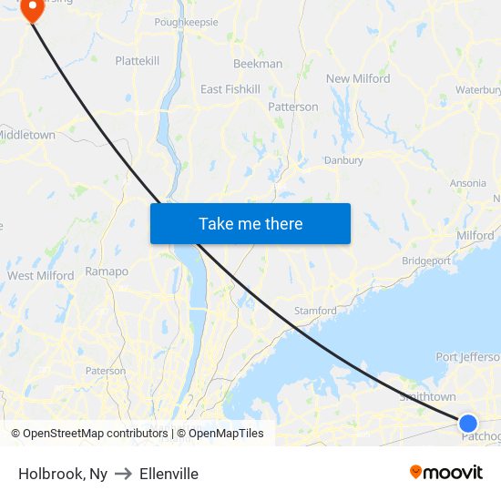 Holbrook, Ny to Ellenville map