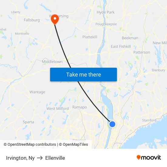 Irvington, Ny to Ellenville map