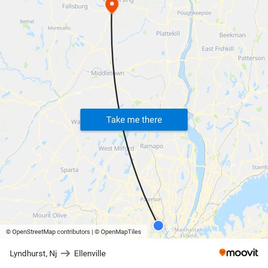 Lyndhurst, Nj to Ellenville map