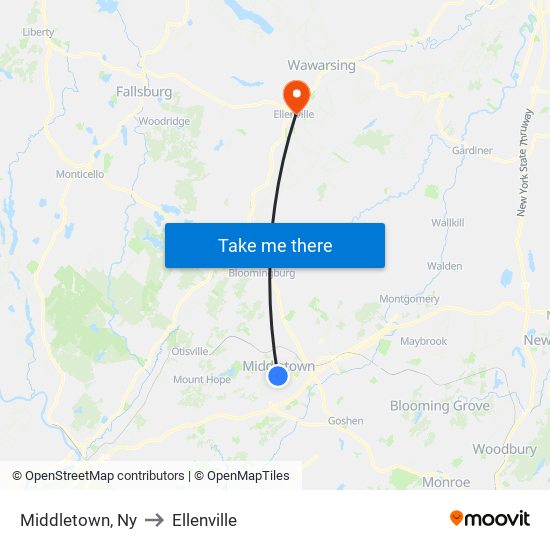 Middletown, Ny to Ellenville map