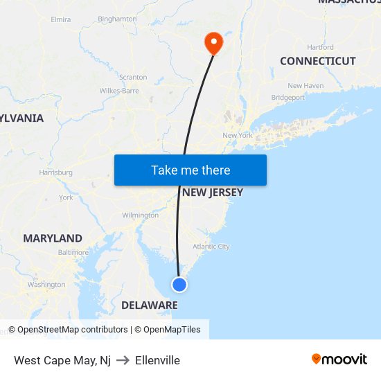 West Cape May, Nj to Ellenville map