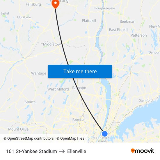 161 St-Yankee Stadium to Ellenville map