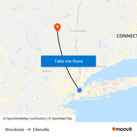 Woodside to Ellenville map