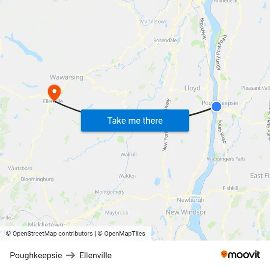 Poughkeepsie to Ellenville map