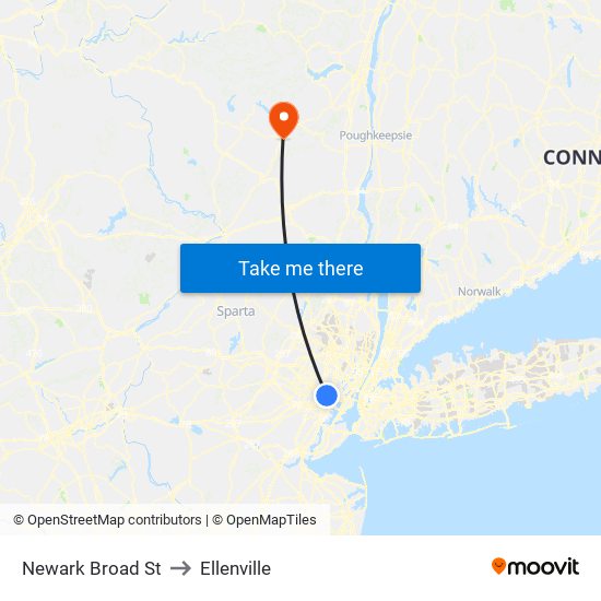 Newark Broad St to Ellenville map