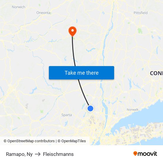 Ramapo, Ny to Fleischmanns map