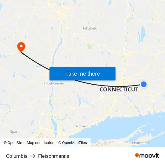 Columbia to Fleischmanns map