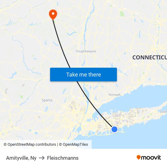 Amityville, Ny to Fleischmanns map