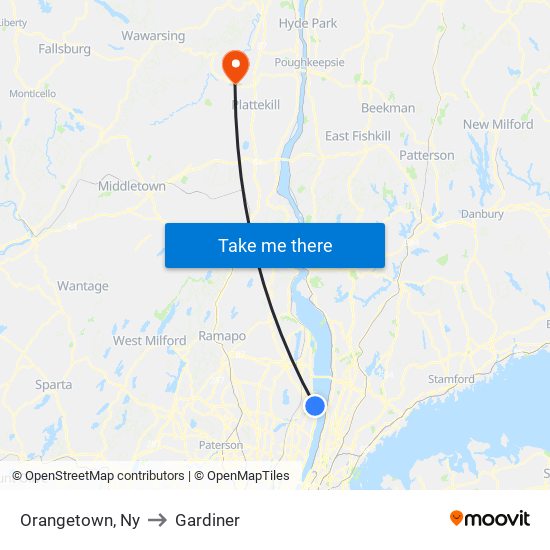 Orangetown, Ny to Gardiner map