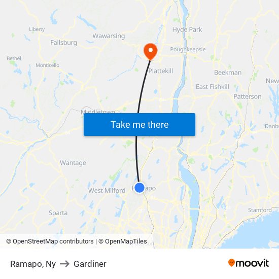 Ramapo, Ny to Gardiner map