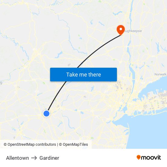 Allentown to Gardiner map