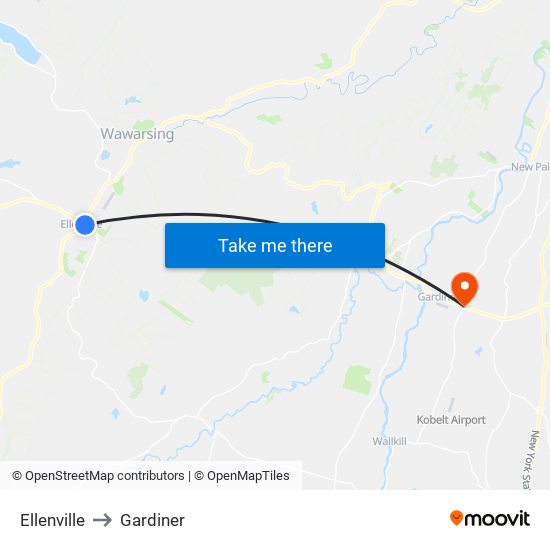 Ellenville to Gardiner map