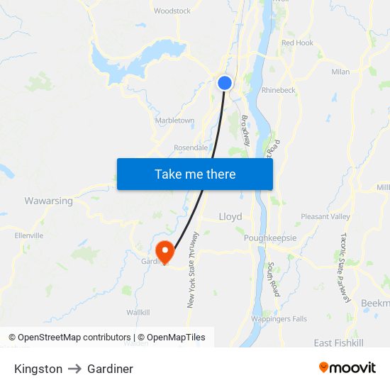 Kingston to Gardiner map