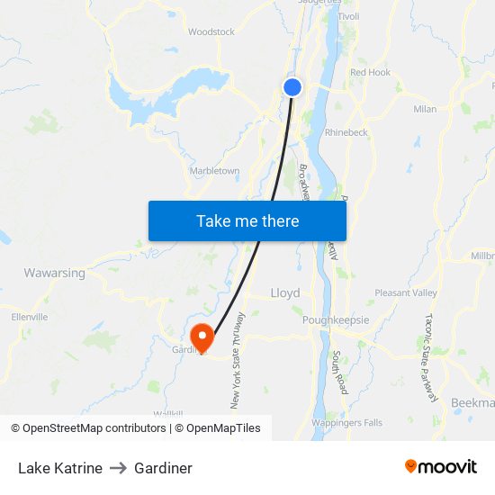 Lake Katrine to Gardiner map