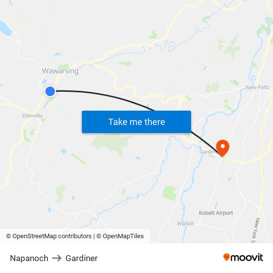 Napanoch to Gardiner map