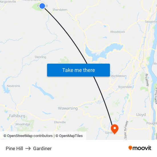 Pine Hill to Gardiner map