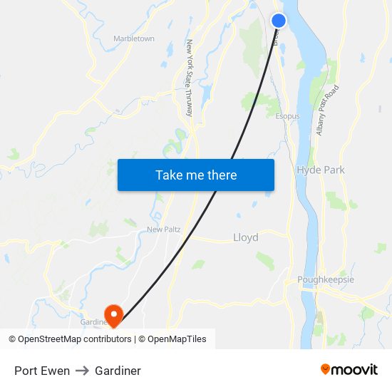 Port Ewen to Gardiner map