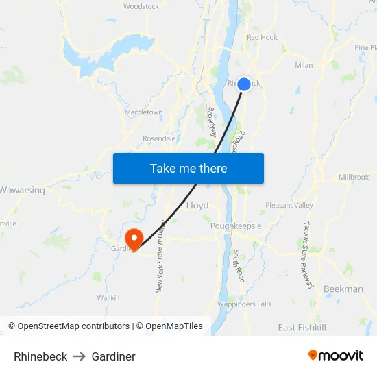 Rhinebeck to Gardiner map