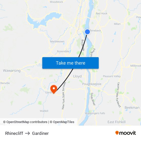 Rhinecliff to Gardiner map