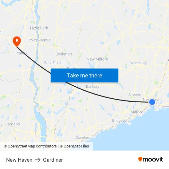 New Haven to Gardiner map