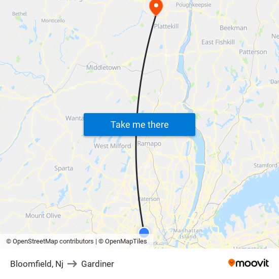 Bloomfield, Nj to Gardiner map