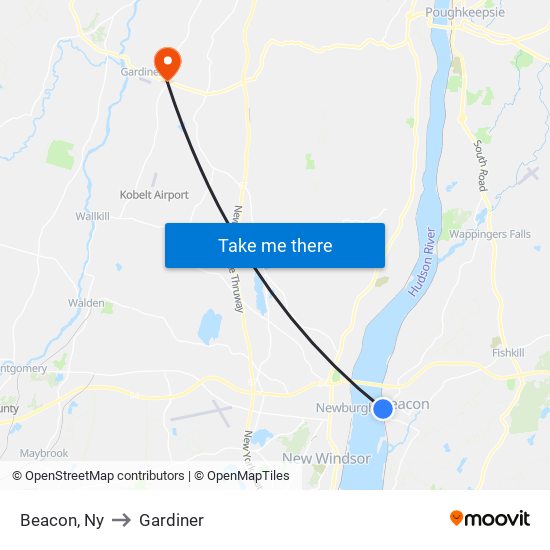 Beacon, Ny to Gardiner map