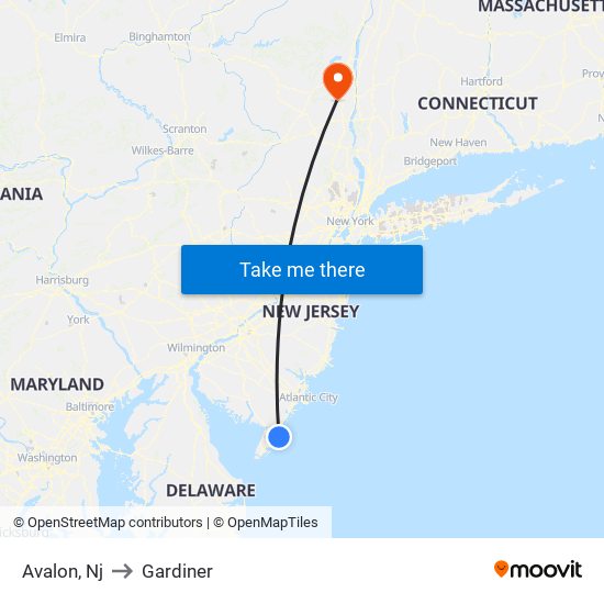 Avalon, Nj to Gardiner map