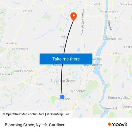 Blooming Grove, Ny to Gardiner map