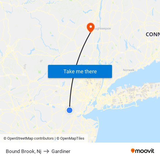 Bound Brook, Nj to Gardiner map