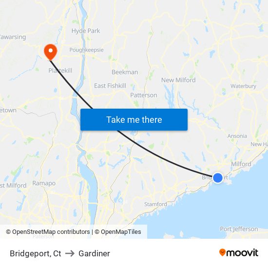 Bridgeport, Ct to Gardiner map