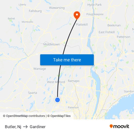 Butler, Nj to Gardiner map