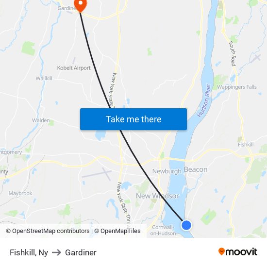 Fishkill, Ny to Gardiner map