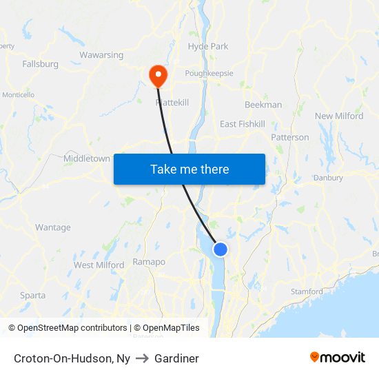 Croton-On-Hudson, Ny to Gardiner map