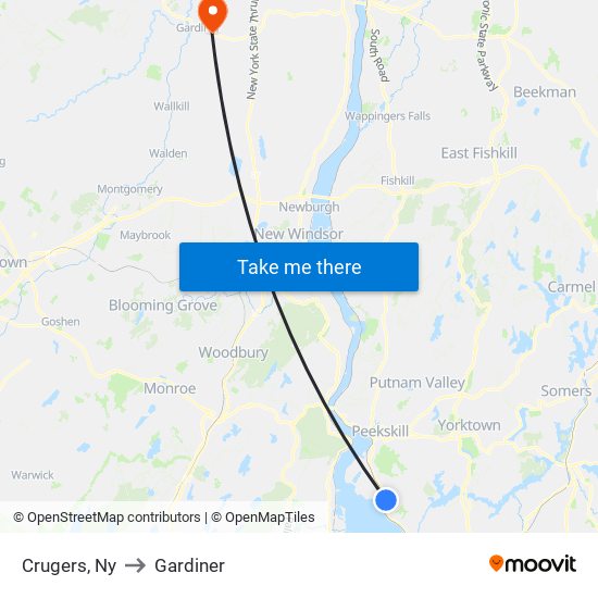 Crugers, Ny to Gardiner map