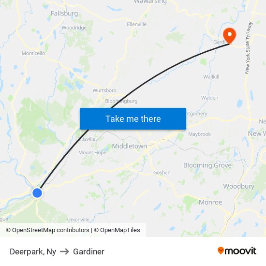 Deerpark, Ny to Gardiner map