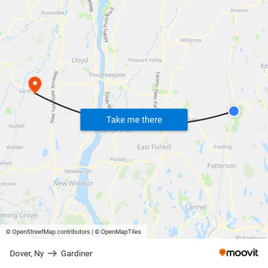 Dover, Ny to Gardiner map