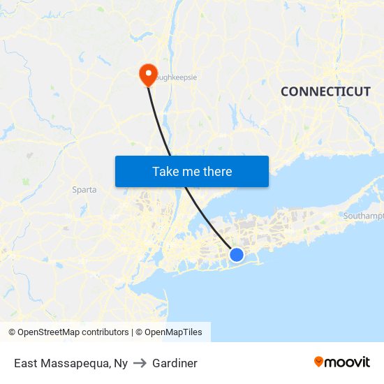 East Massapequa, Ny to Gardiner map