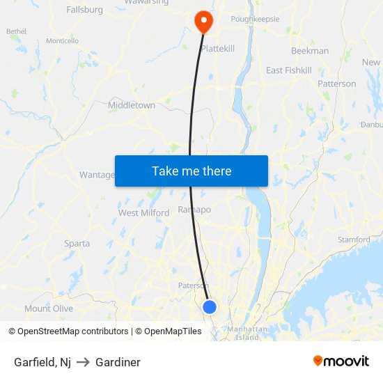 Garfield, Nj to Gardiner map