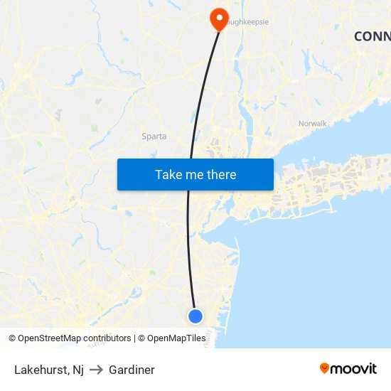 Lakehurst, Nj to Gardiner map