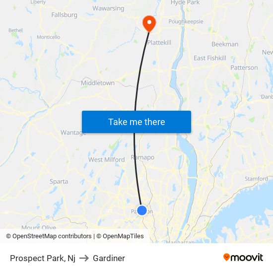 Prospect Park, Nj to Gardiner map