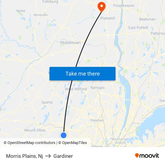 Morris Plains, Nj to Gardiner map