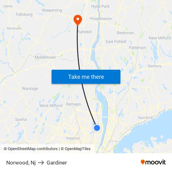 Norwood, Nj to Gardiner map