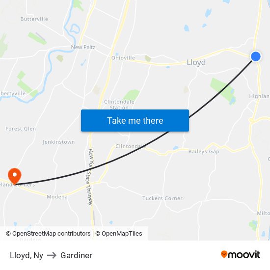 Lloyd, Ny to Gardiner map